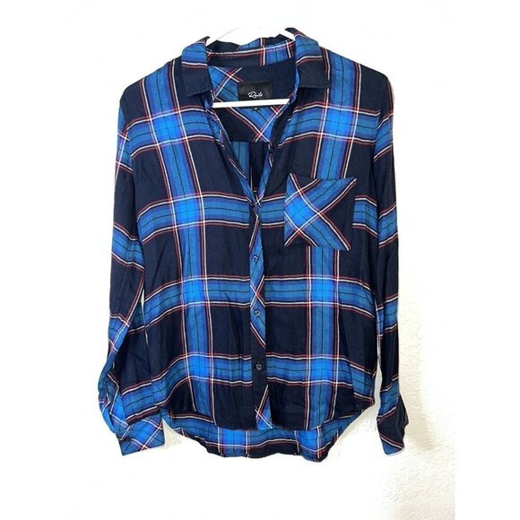 Rails Button Front Collared Flannel Blue Plaid Top Size X-Small Crop Style (m) - Picture 1 of 7